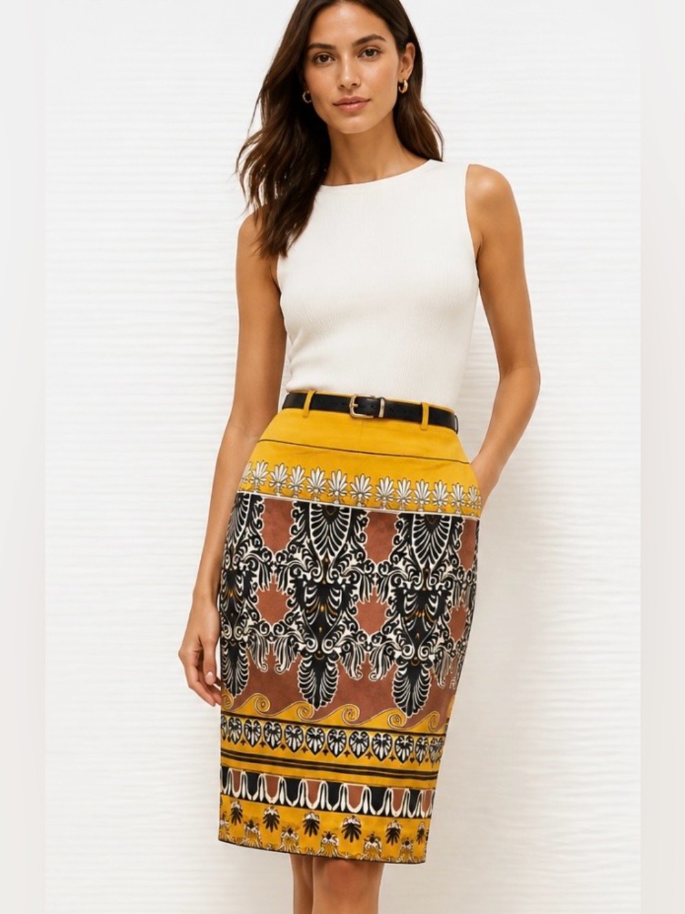 J CREW #37532 Pencil Skirt Lisbon Scroll Stretch Cotton